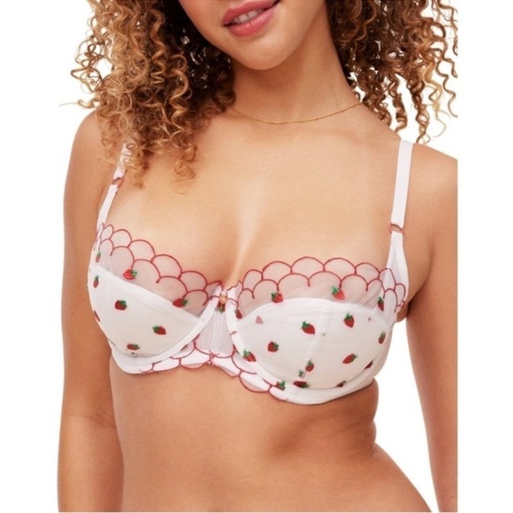 Adore Me Bettie Balconette Bra White Embroidered Strawberries - Picture 2 of 8